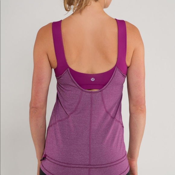 Lululemon Run For Your Life Tank Layered Built in Bra Dew Berry Heathered Sz 4 - Picture 3 of 9